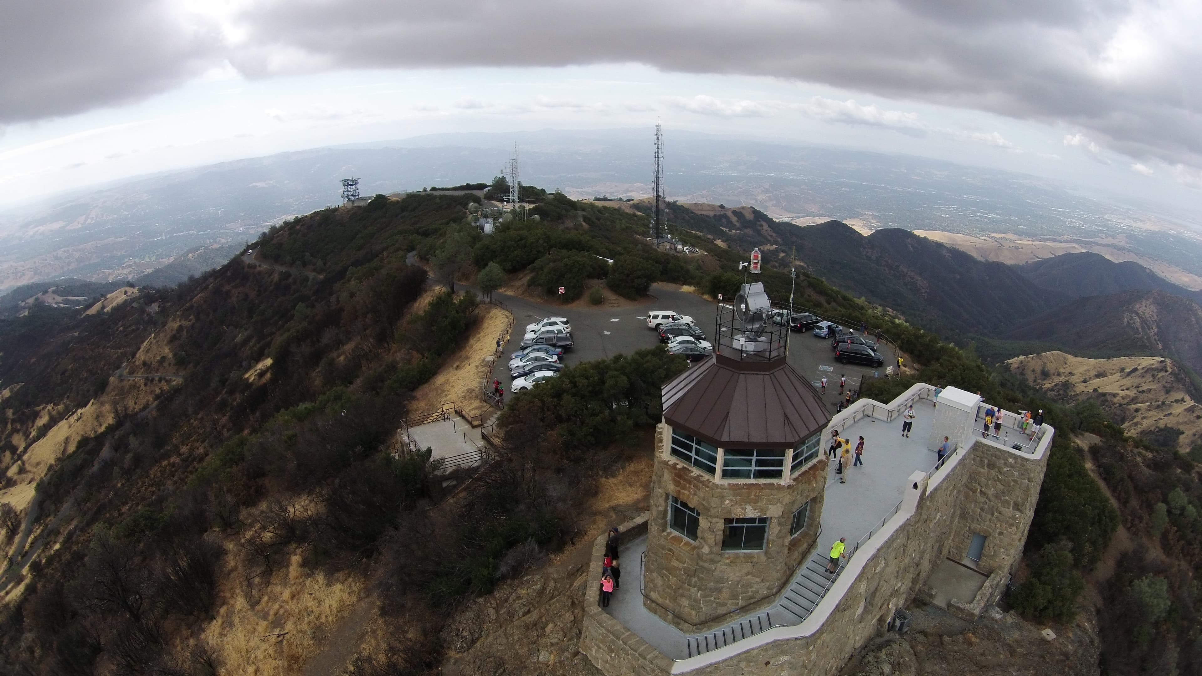 Mount Diablo summit and visitor center viewed from above.